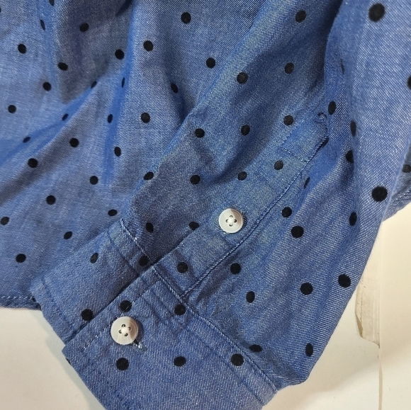 Croft & Burrow Blue and Black Polka Dot Long Sleeve Button Up Blouse - Picture 7 of 9
